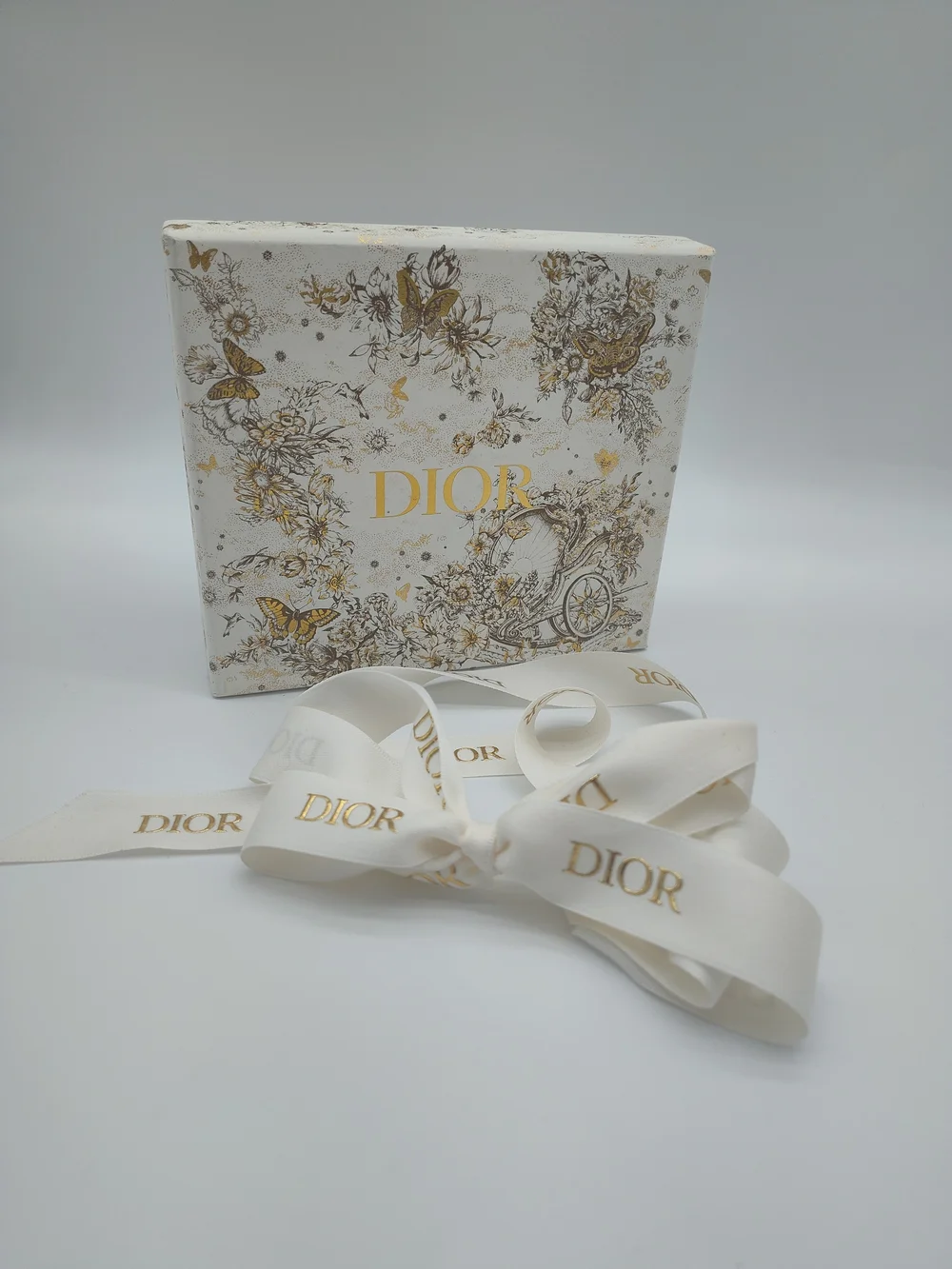 DIOR Limited Edition Holiday Gift Box Ribbon Tissue Gold Foil Butterfly EUC